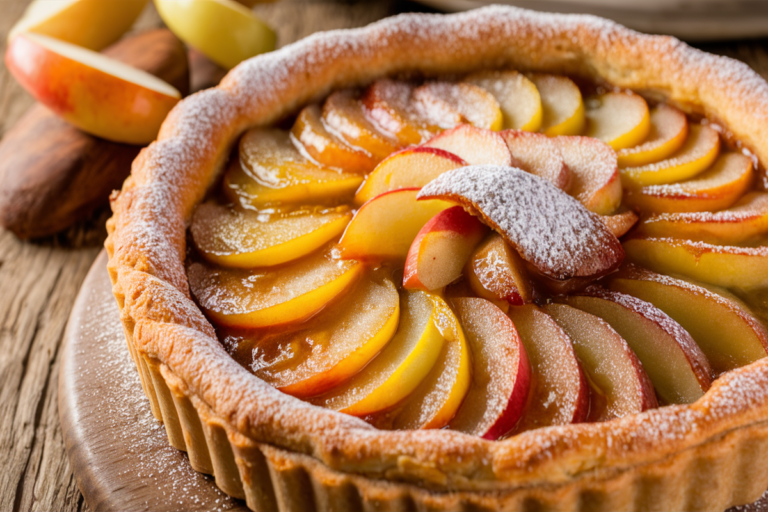 Illustration détaillée de la préparation d'une tarte aux pommes, suivant une recette traditionnelle